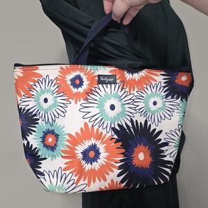 Thirty-One Navy and Orange Floral Shoulder Bag "KATHY" monogrammed